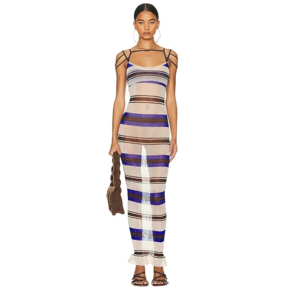 JACQUEMUS La Robe Sognu Wiggle Maxi Dress in Multi-Blue 38 4 6 New Womens Pencil